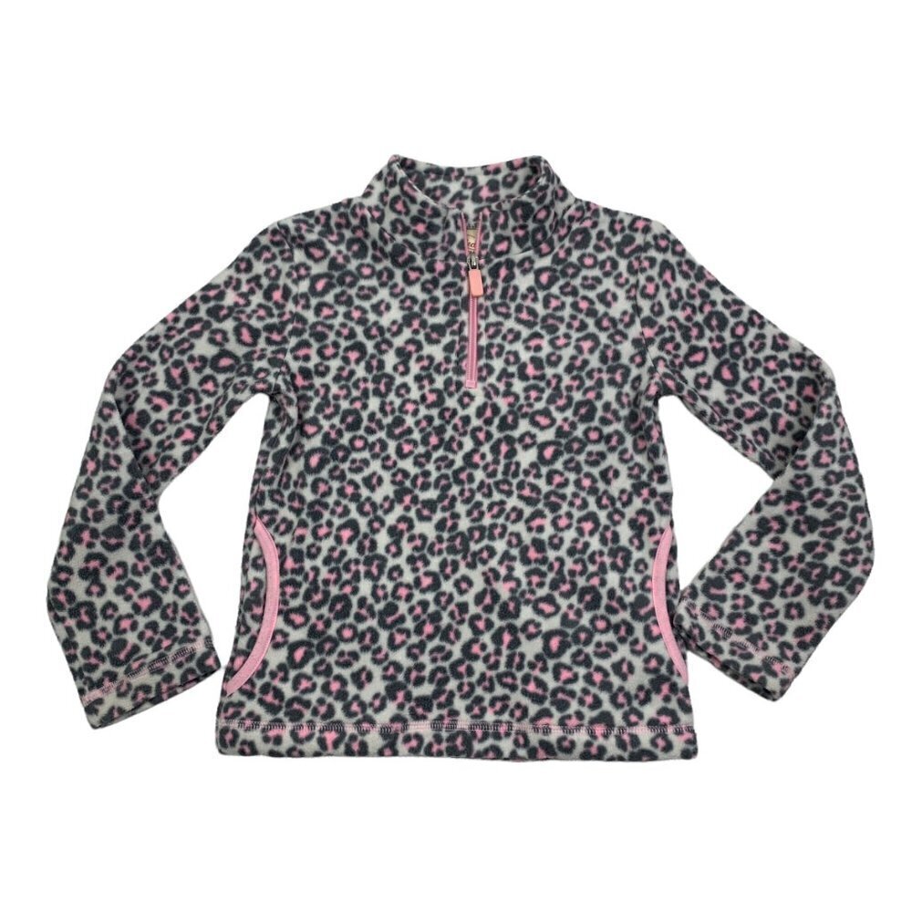 Faded Glory Soft & Cozy Fleece 3/4 Zip Leopard/Cheetah Print Top Girl's S (6-6X)